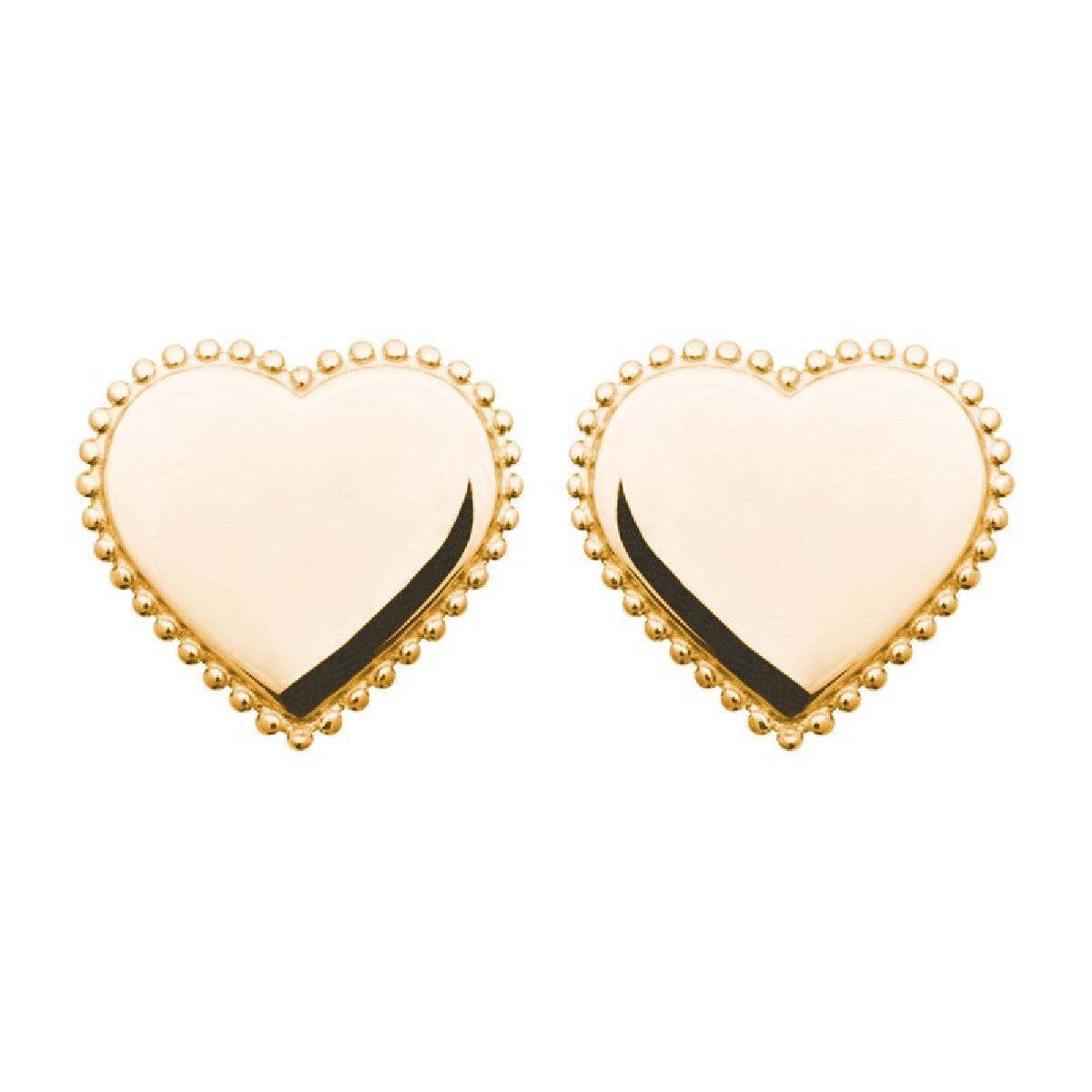 Boucles D'Oreilles Cœur Perlé Finement Façonné Et Délicat – Plaqué Or Jaune 750/1000