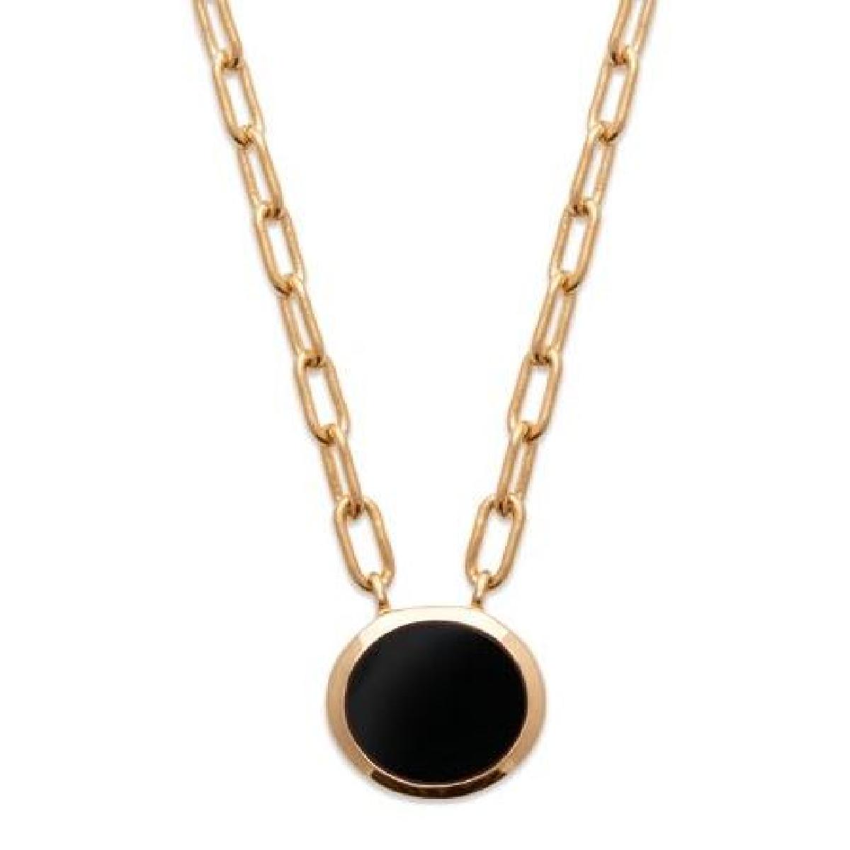 Collier Agathe Noir Rond Serti Clos Longueur 45 Centimètres – Plaqué Or Jaune 3 Microns