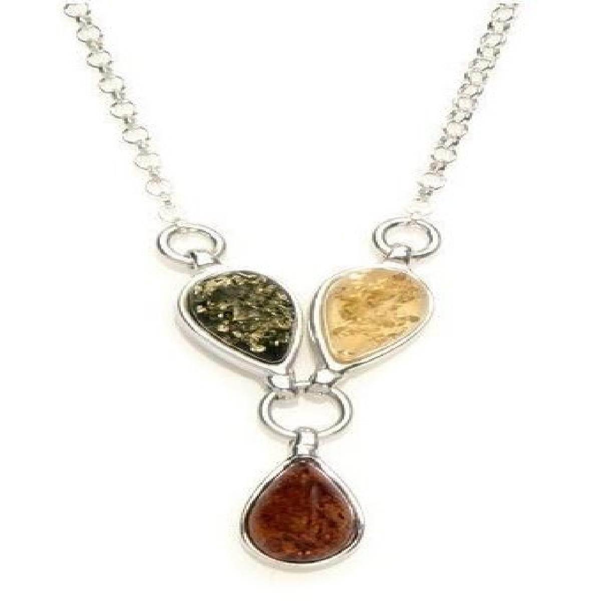 Collier Simple +P. COULEUR Ambre Longueur Réglable 41 cm–46 cm Pour Femme – Argent 925