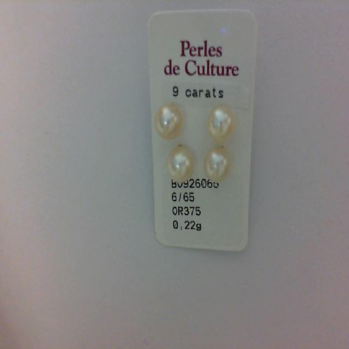 BO puces or jaune 375 perles de culture 6/6.5 mm