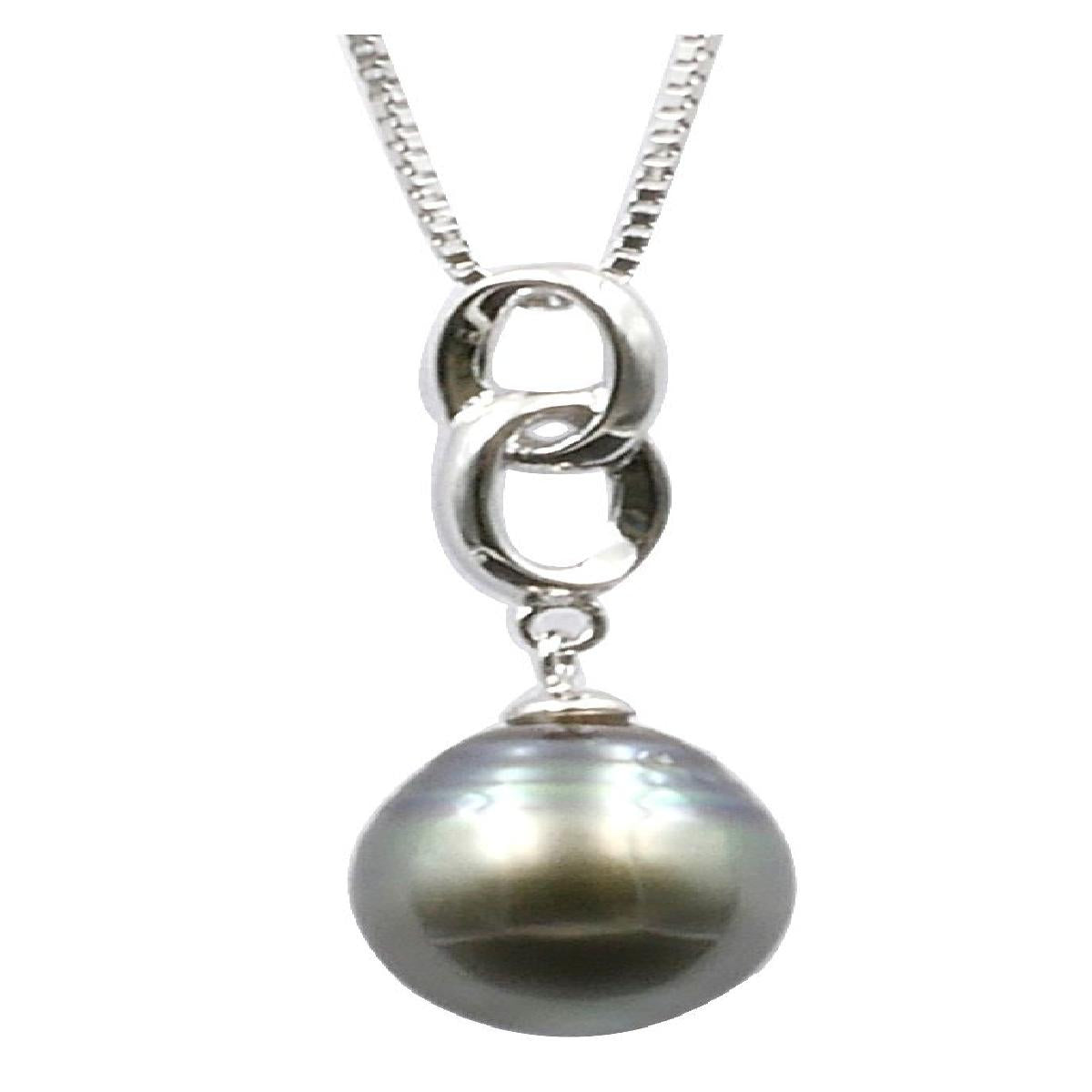 Collier Infini Serti D'une Perle De Tahiti Nacrée Et Rosée – Argent Rhodié 925/1000