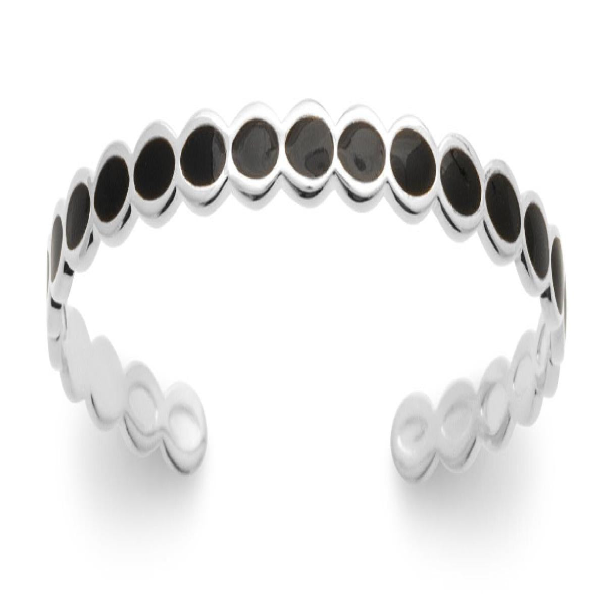 Bracelet Jonc Ouvert AG925 – Argent Rhodié 925/1000 et Émail Noir sur Olivettes Laquées