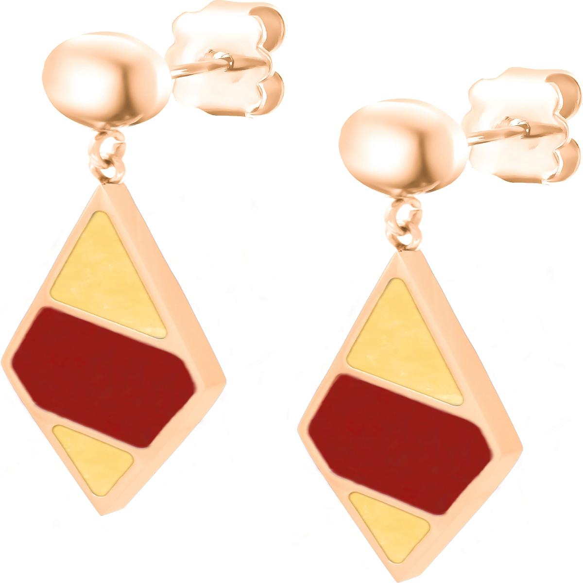 Boucles d'oreilles Agathe ALOÏZE Losange Fin Détail Serti Jaune et Rouge – Acier Doré