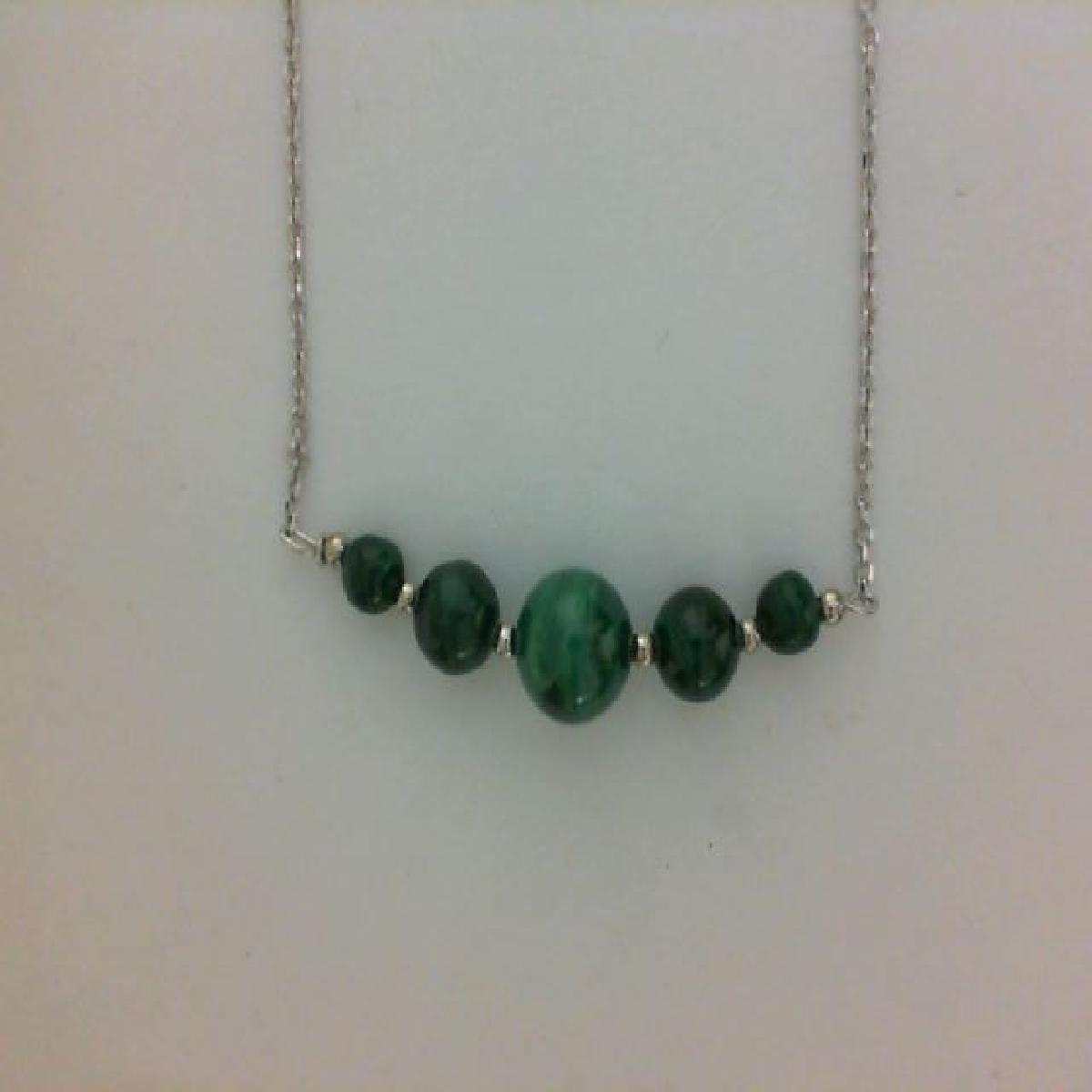 Collier AG925 Malachite Argent Rhodié 925/1000 Longueur 43 cm Maille Forçat Classique