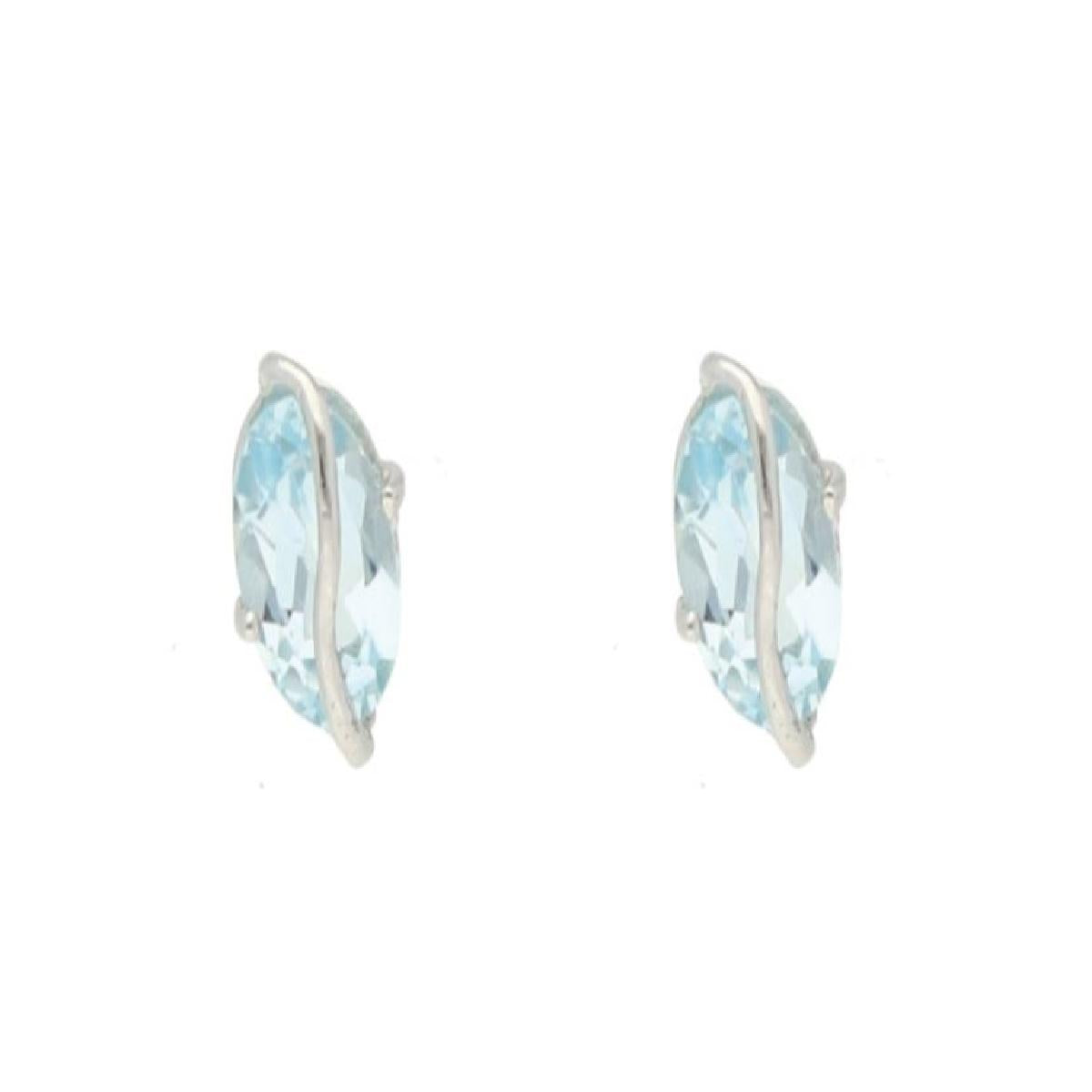 Boucles d'oreilles AU375 – Or blanc 9 carats Topaze bleue en taille ovale sertie traversante
