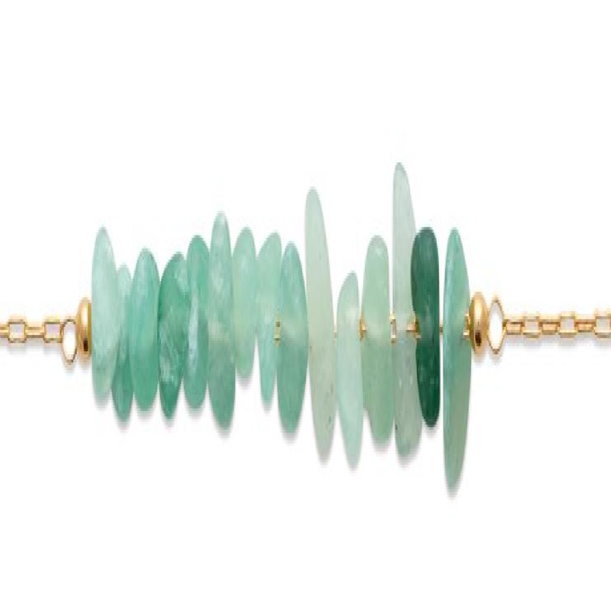Bracelet Forçat Quartz Vert Naturel Percé Maille Fine – Plaqué Or Jaune 3 Microns