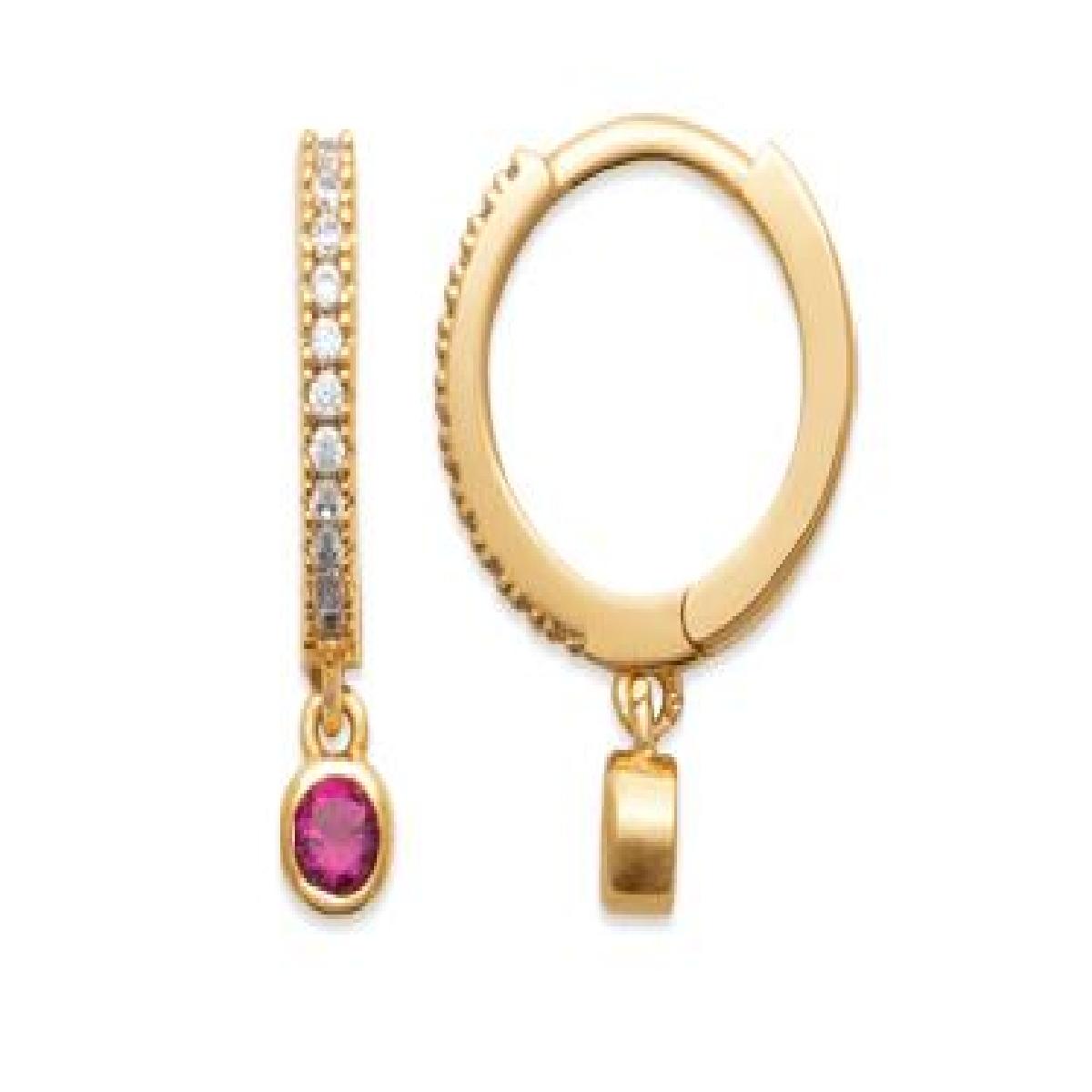 Créoles Pampille Rose Serties D'Oxydes De Zirconium Diamètre 10 Mm – Or Jaune 18 Carats