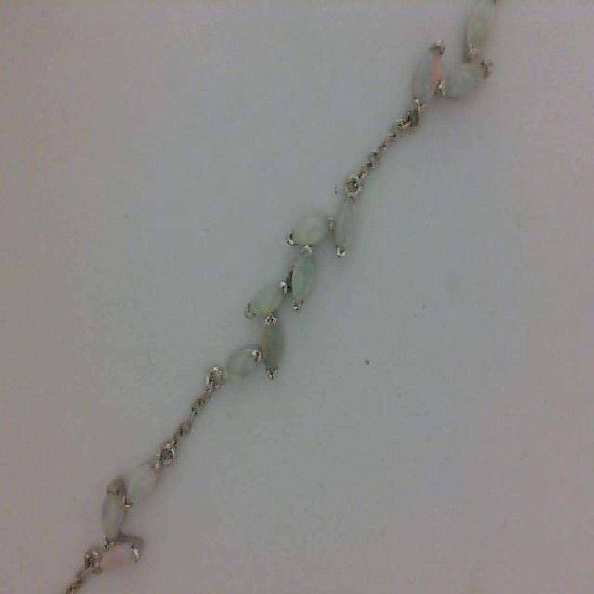 Bracelet Souple P. Blanches – Argent 925 Opale Naturelle, Longueur Réglable Et Maillon Amovible