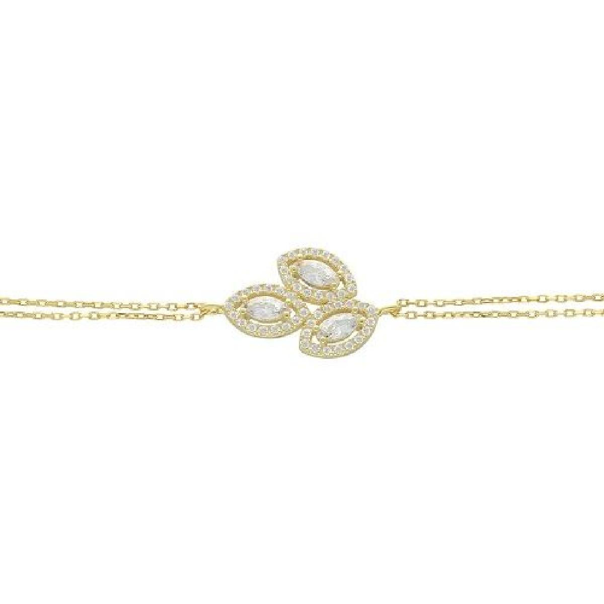 Bracelet AG925 – Argent doré motif feuille serti d'oxydes de zirconium variés de différentes formes