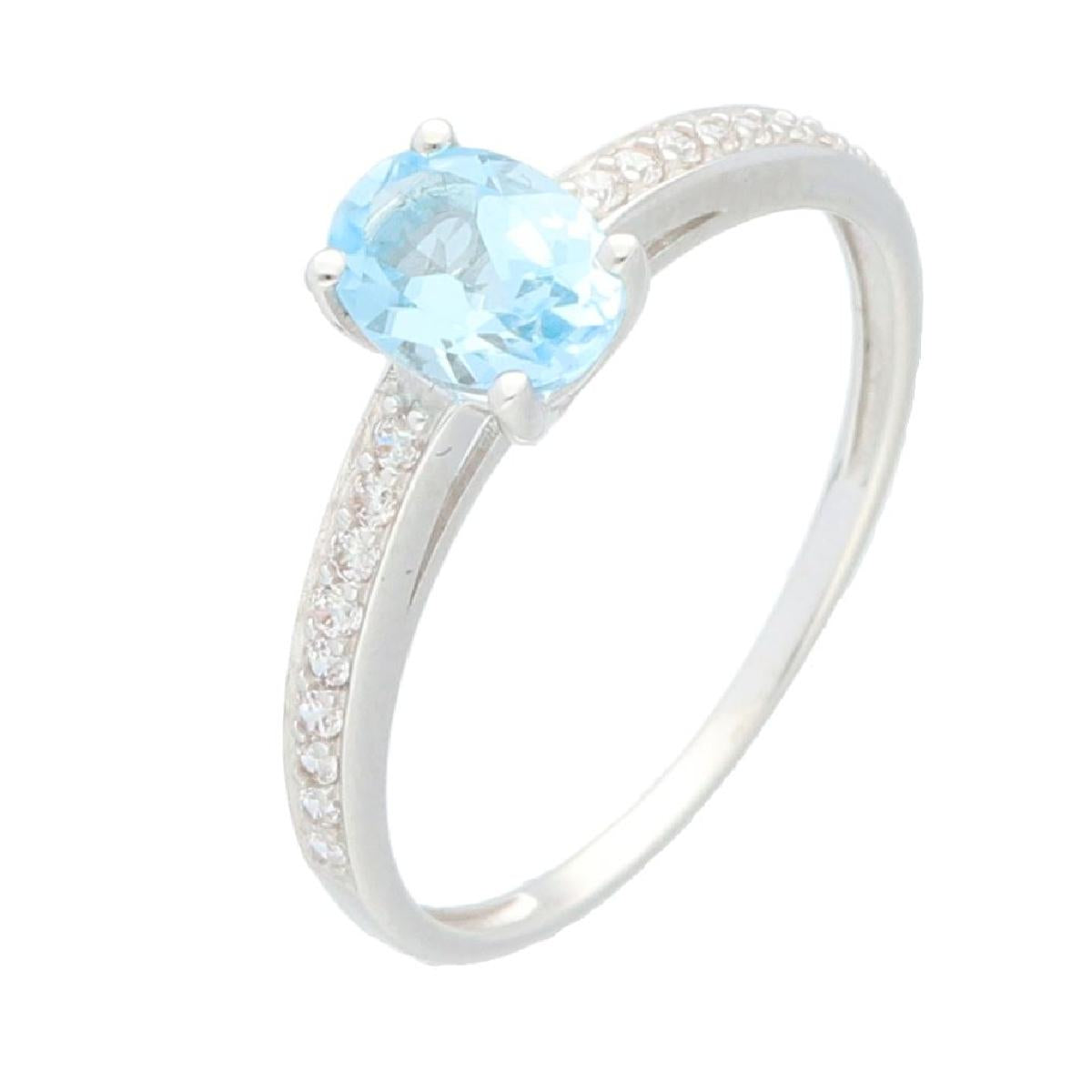 Bague Topaze Bleue Solitaire Sertie Quatre Griffes Pour Femme AU375 - Or Blanc 9 Carats