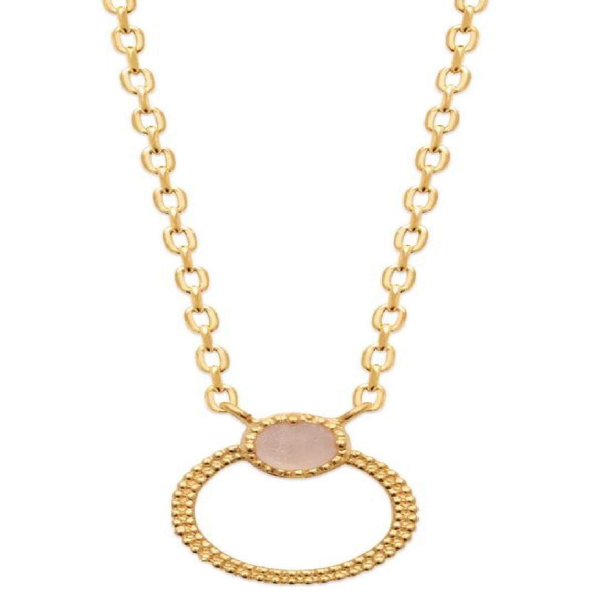 Collier Quartz Rose – Plaqué Or Jaune 3 Microns Longueur 45 Cm Forçat Fermoir À Ressort