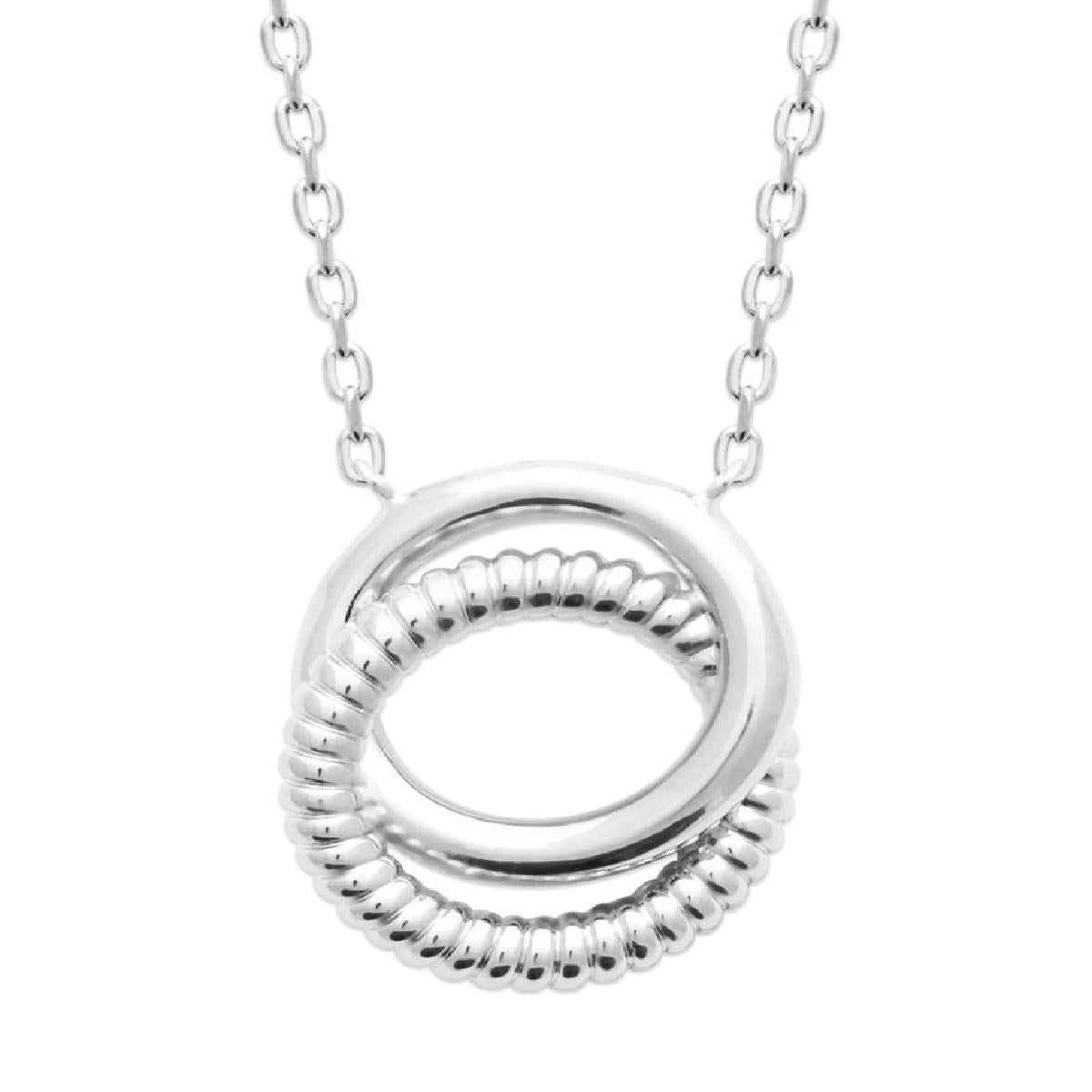 Collier AG925 – Argent Rhodié Et Pendentif Cercles Entrelacés Épais À Finition Corde
