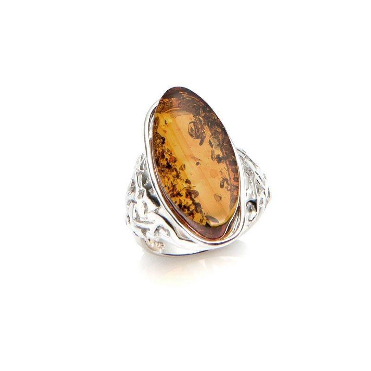 Solitaire Pierre de Couleur Ambre Taillée en Facettes Ovale Montée Serti – Argent 925