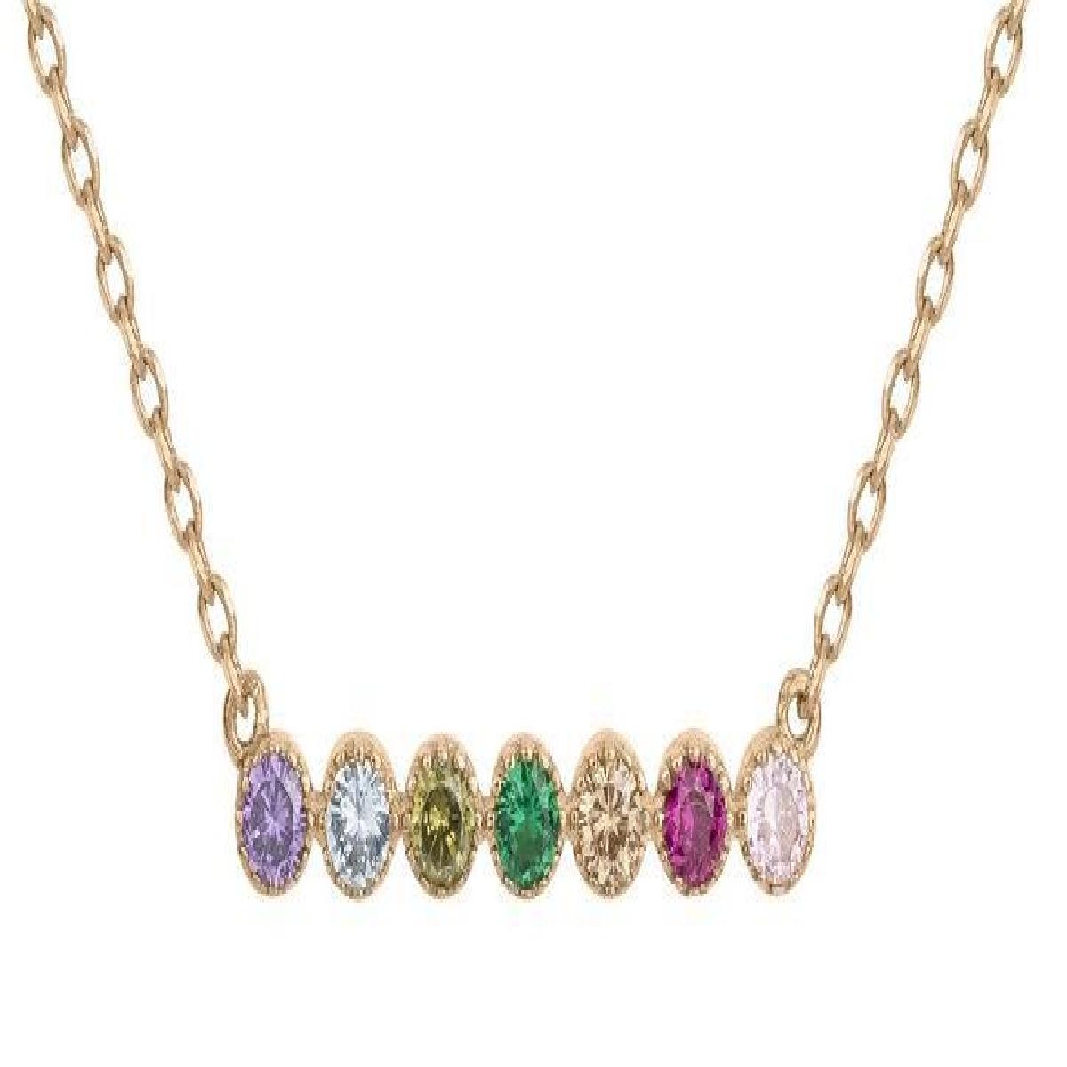 Collier Pendentif Sept Oxydes de Zirconium Sertis Clos Positionnés Horizontalement – Or Plaqué
