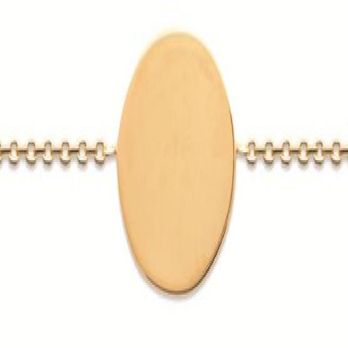 Bracelet Gravable Plaque Ovale Or Jaune Plaqué 750/1000 Longueur 18 cm Mousqueton
