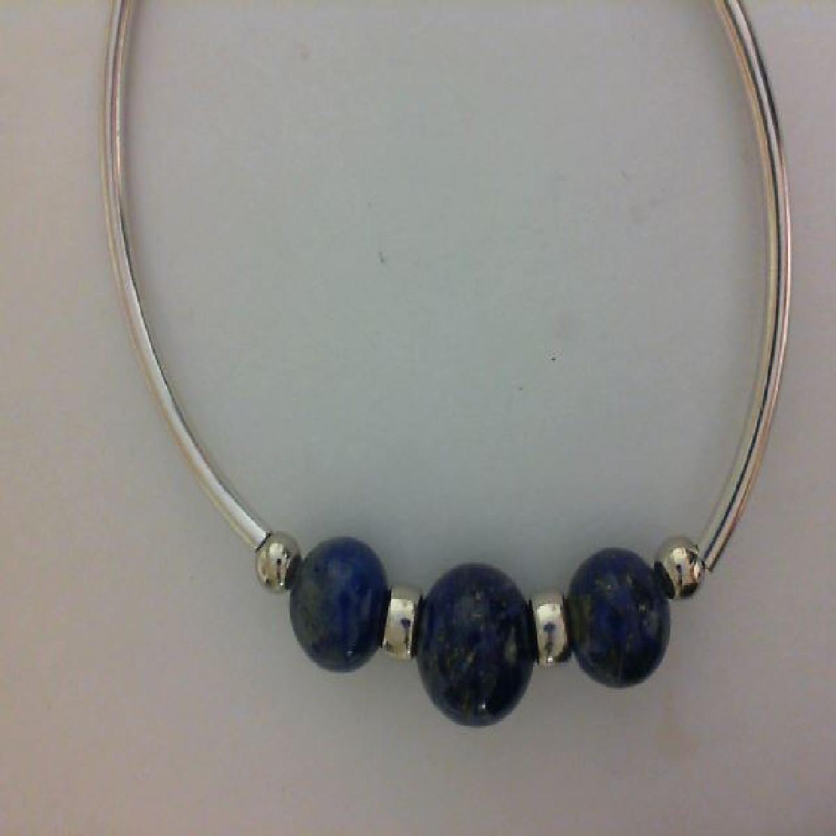 Bracelet Rigide P Couleur Lapis Lazuli Finition Satinée Bord Plat Taille Unique – Argent 925