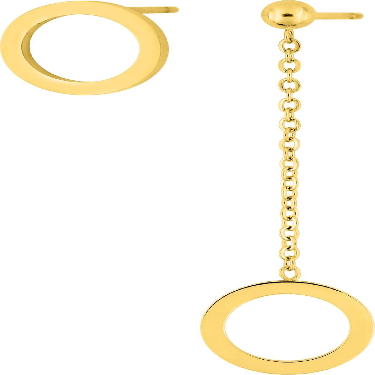 Boucles D'Oreilles Dépareillées Puces Ronde Pendante Chaîne De 2,5 cm - Acier Doré