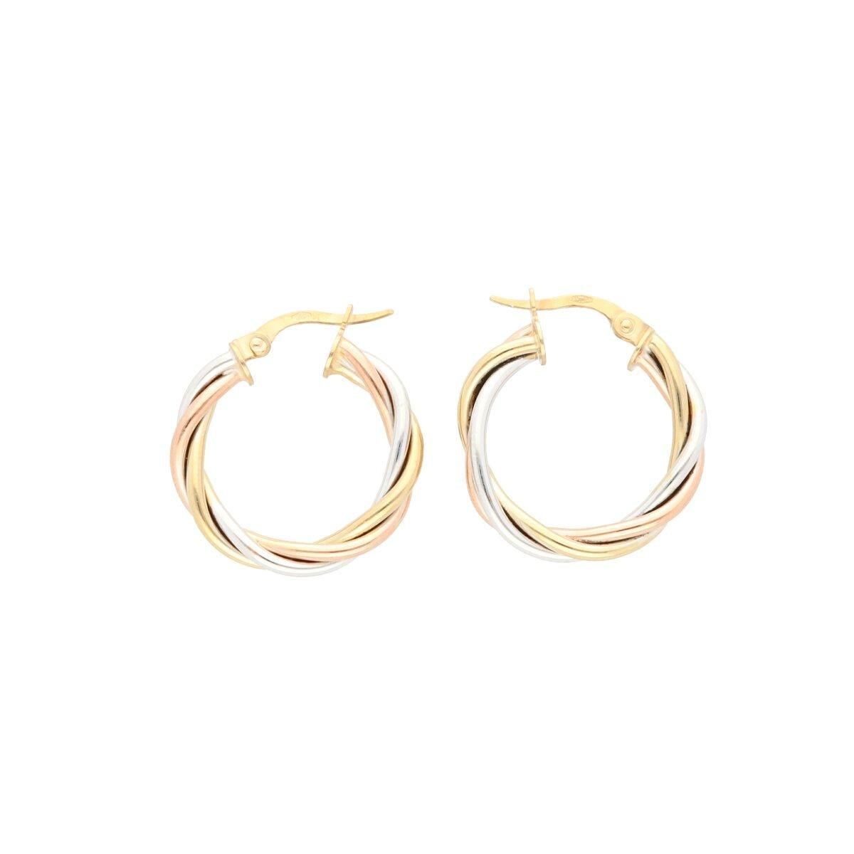 Boucles d'oreilles AU375 torsadées tri-colore – Or Jaune, Or Rose, Or Blanc 375/1000