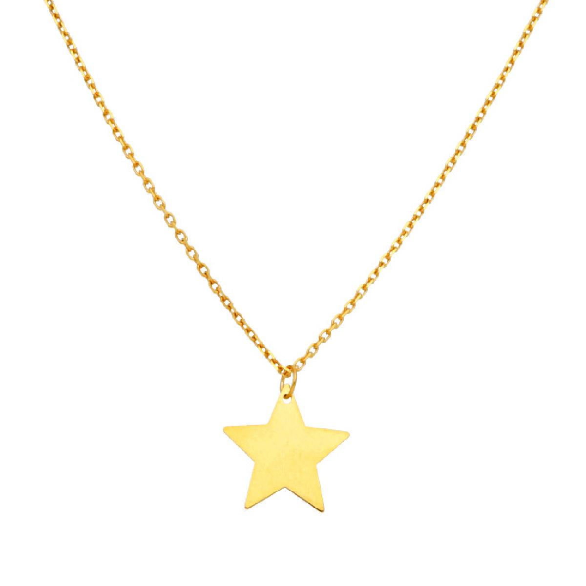 Collier AU375 – Or Jaune 9 Carats, Pendentif Étoile Plate, Maille Forçat, Longueur 45 Cm