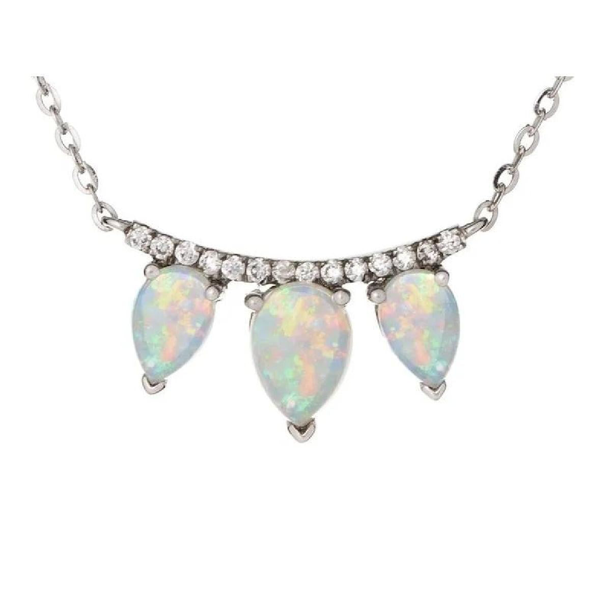 Collier Simple Opale Bleue Naturelle Cabochon Ovale Longueur Ajustable – Argent 925