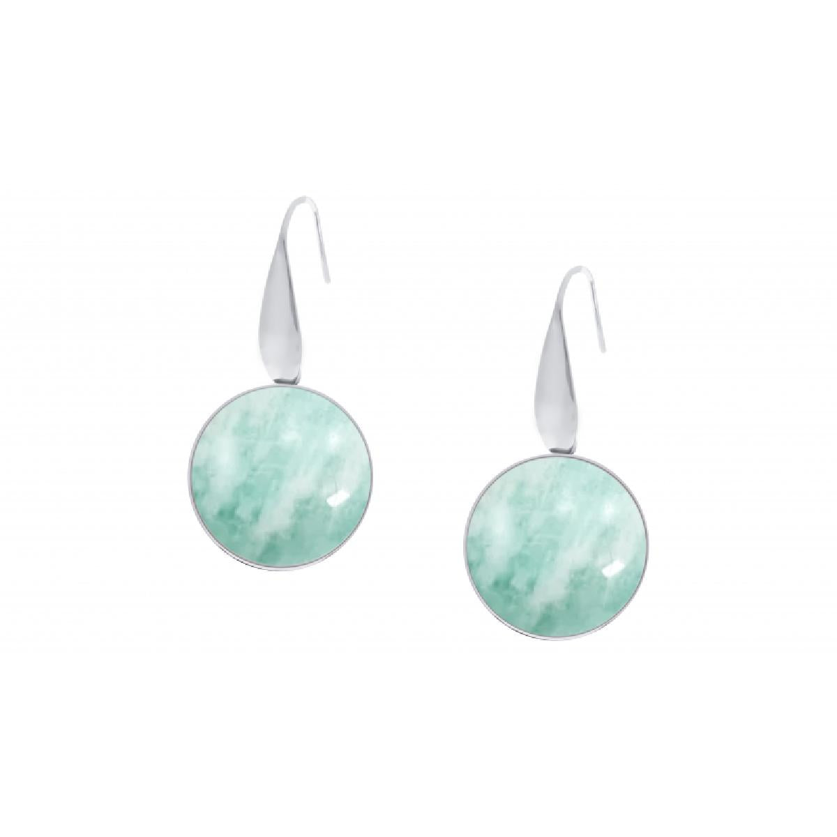 Boucles D'Oreilles Pendantes Amazonite 18 Mm – Acier Inoxydable Hypoallergénique Sans Nickel