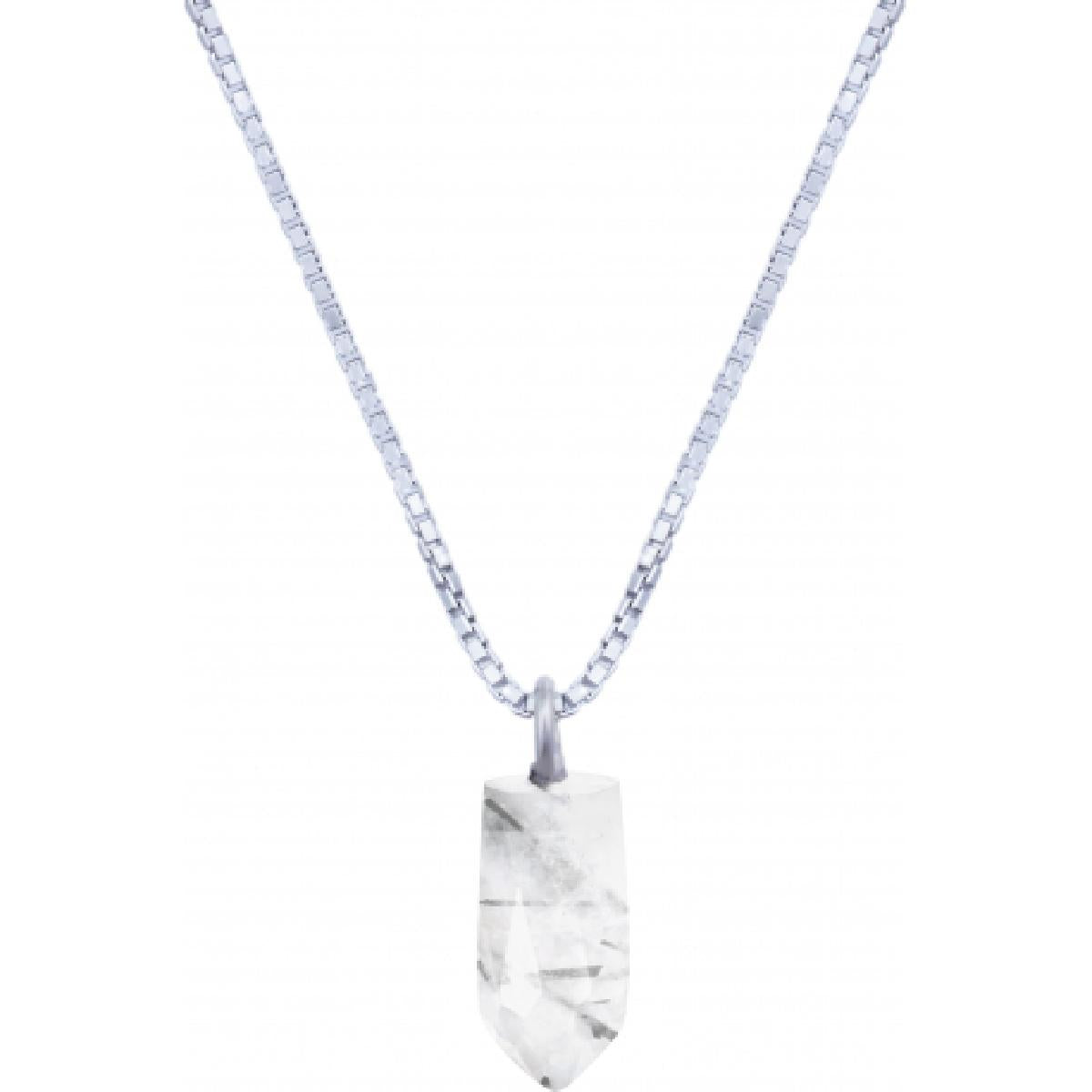 Collier Simple P. Couleur - Argent 925 - Quartz - Longueur Réglable 42 Cm - Fermeture Par Mousqueton