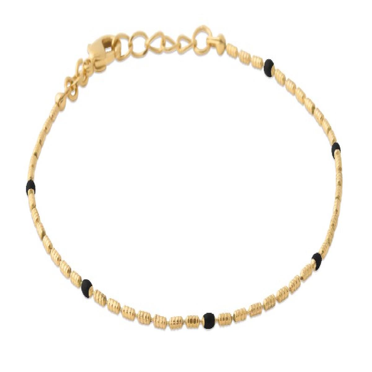 Bracelet Billes D'Émail Coloré et Noir Discret et Fin – Plaqué Or Jaune 3 Microns