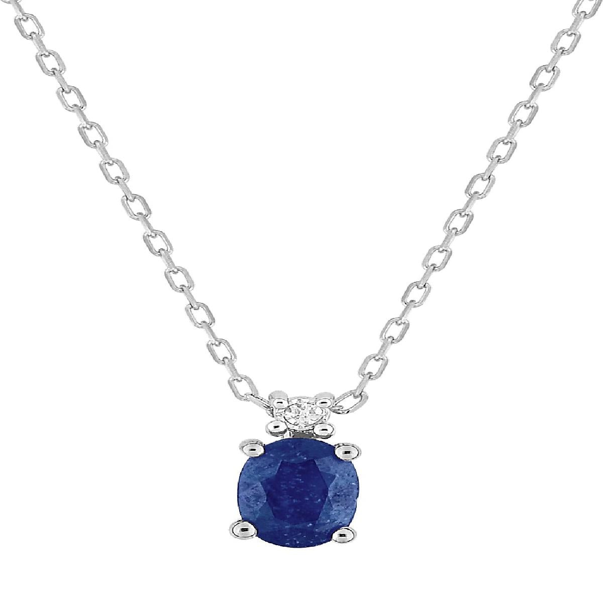 Collier Simple AU375 Or Jaune 9 Carats Saphir Bleu Serti Sur Tige Collection ALOÏZE