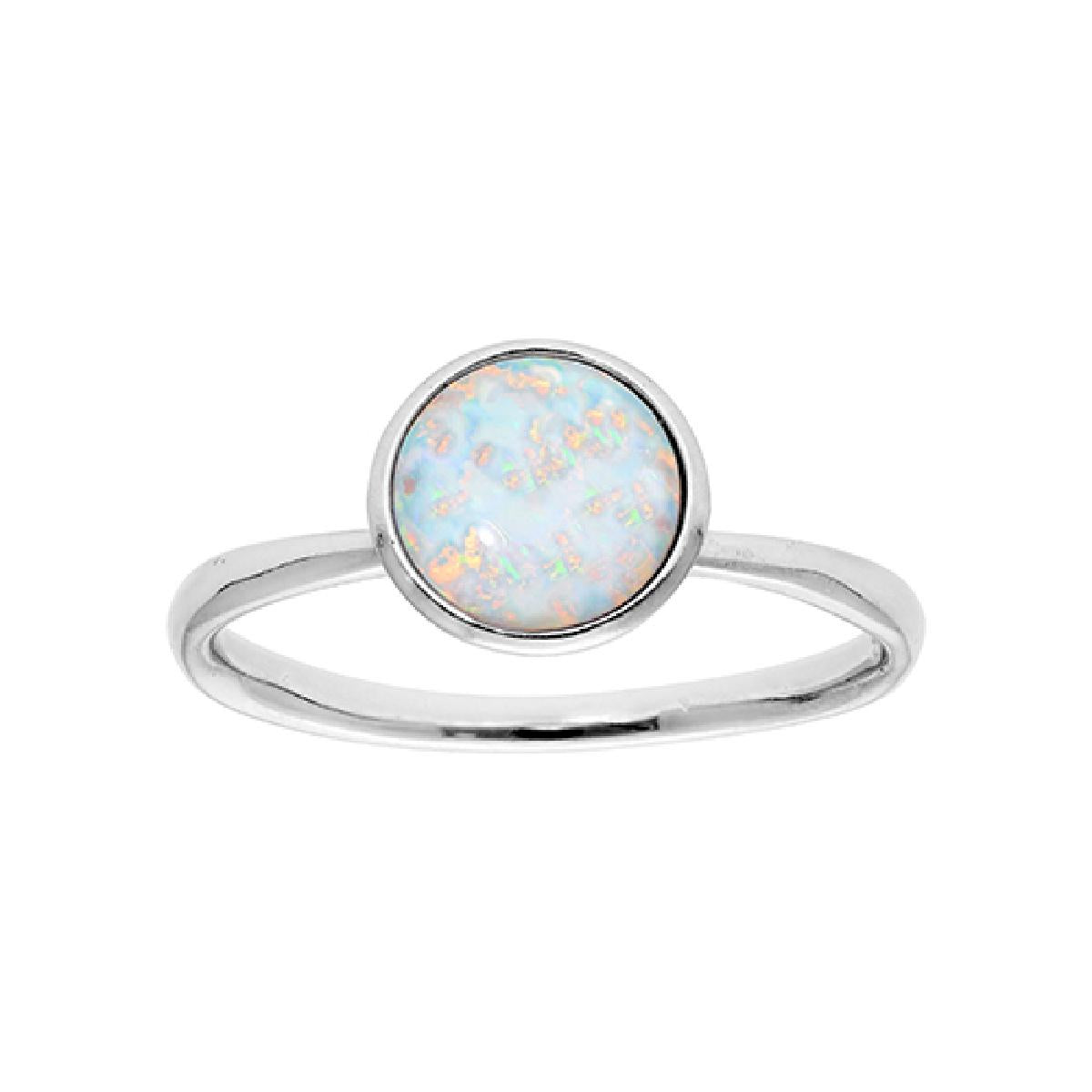 Bague AG925 Opale Naturelle Sertie À Griffes Traditionnelles – Argent 925 Poli Et Rhodié Finition Satinée