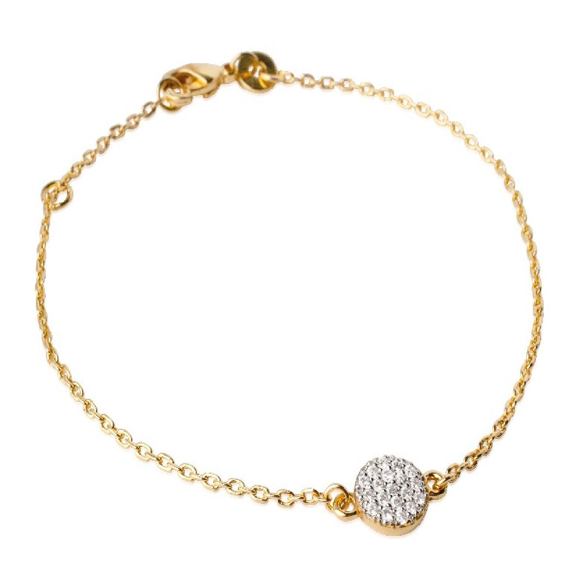 Bracelet Maille Forçat Pastille Ronde Sertie Zirconium Microserti 18 Cm – Or Plaqué