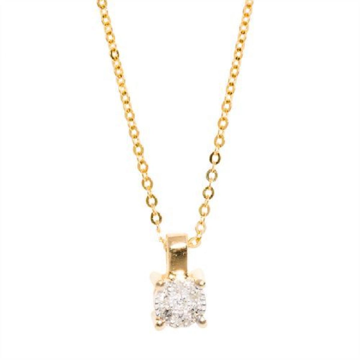 Collier AU375 Or Jaune 9 Carats Diamant Solitaire Sertissage Griffes Longueur Standard Ajustable