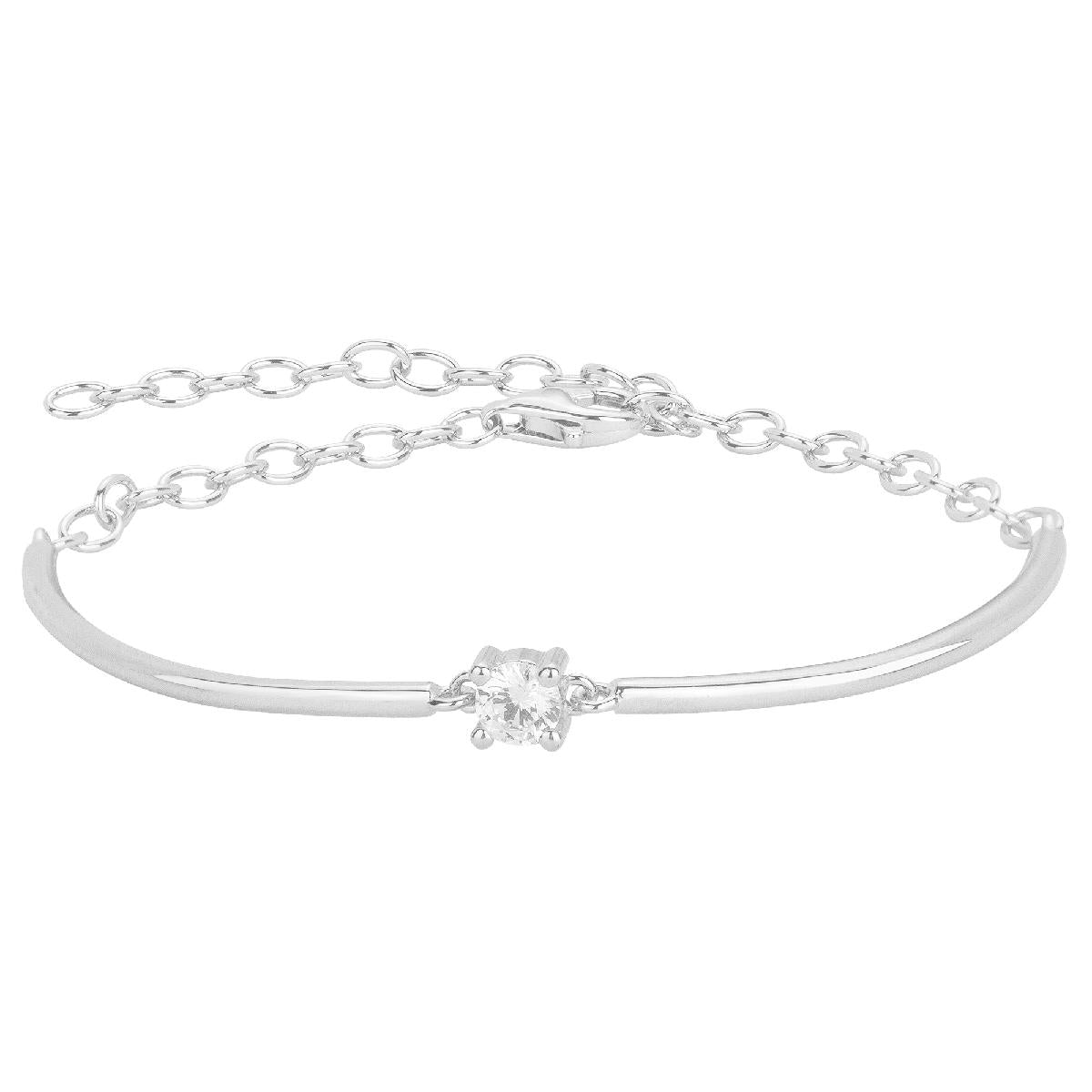 Bracelet AG925 – Argent rhodié et oxyde de zirconium serti quatre griffes, longueur 19 cm
