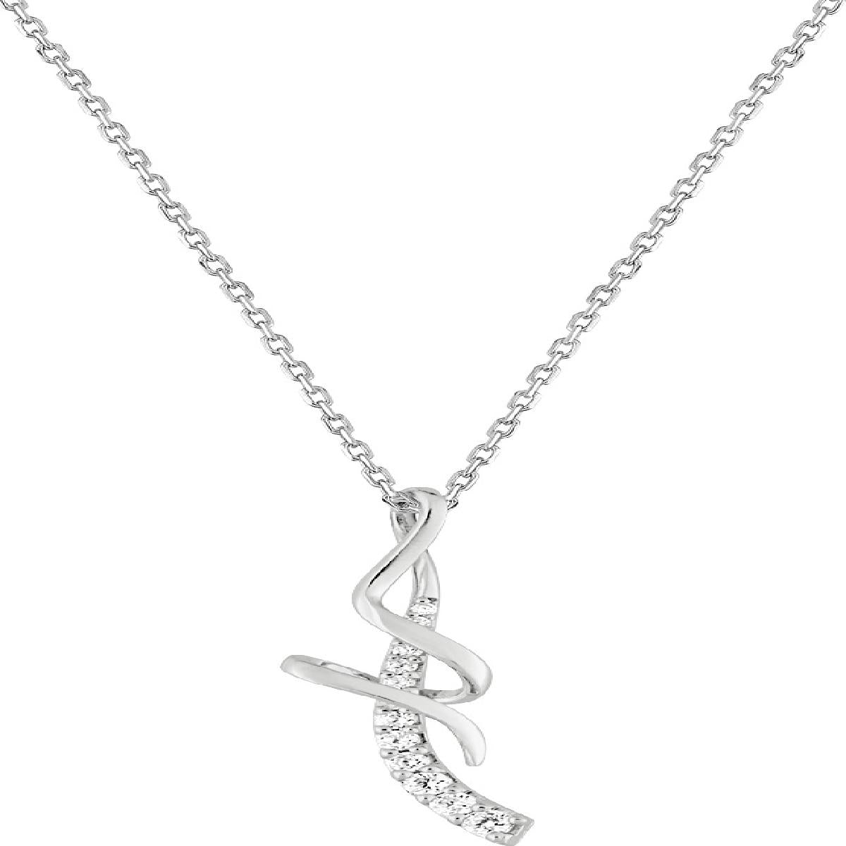 Collier Simple P Blanches Zirconium Satiné Gravé Longueur Ajustable Version Classique Argent 925