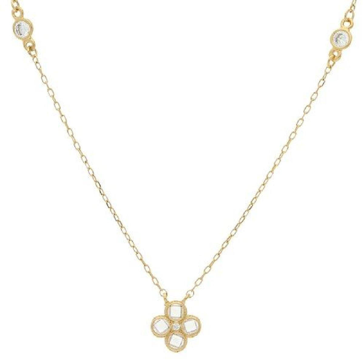 Collier Fleur AG925 – Argent Doré et Oxyde de Zirconium Facetté Pendentif Floral et Chaîne