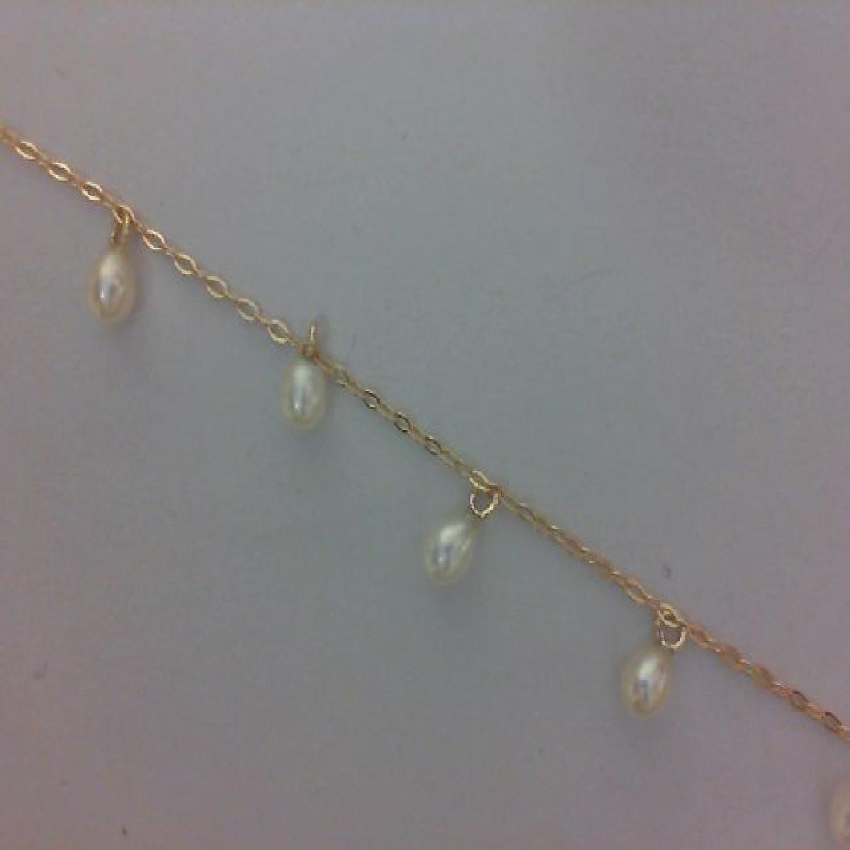 Bracelets Simples P. Blanches – Or Jaune 9 Carats Longueur Ajustable Pour Poignet Moyen