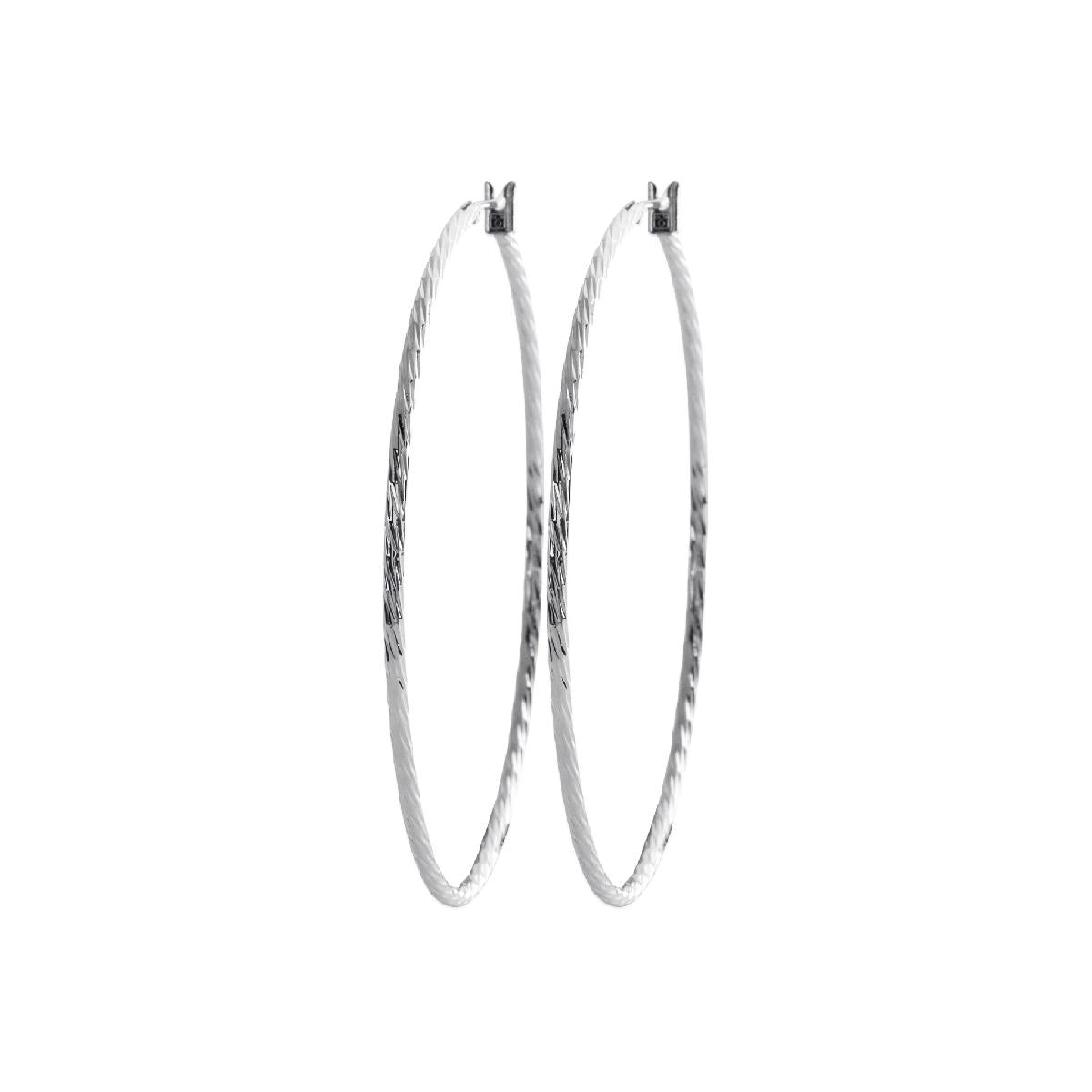 Créole Dormante Pendante Pampille Gravée et Satinée, Design Épuré et Équilibré – Argent 925