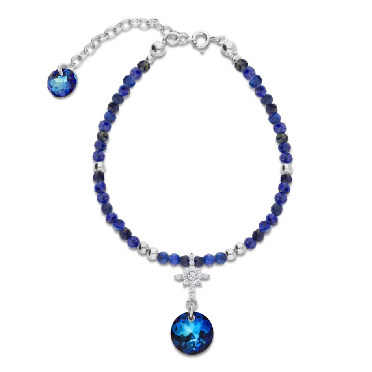 Bracelet AG925 – Lapis Lazuli, Argent 925 et Cristal Bleu Foncé Serti Zirconium Fin
