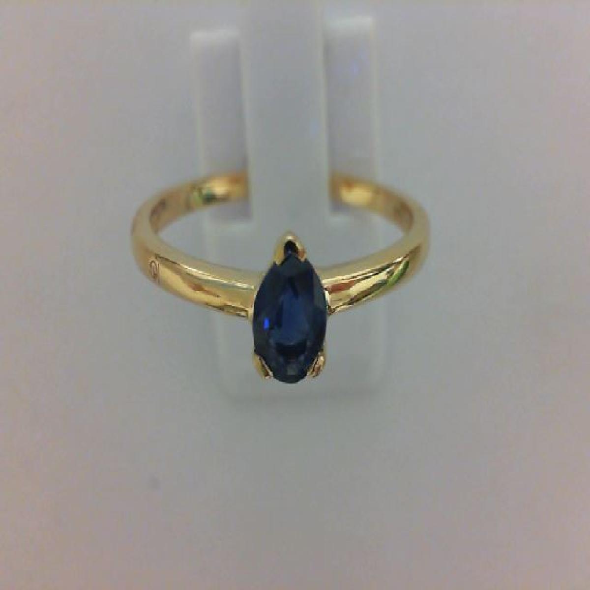 Solitaire Saphir Taille Poire Cabochon Transparent – Or Jaune 18 Carats Poli Fin Brillant