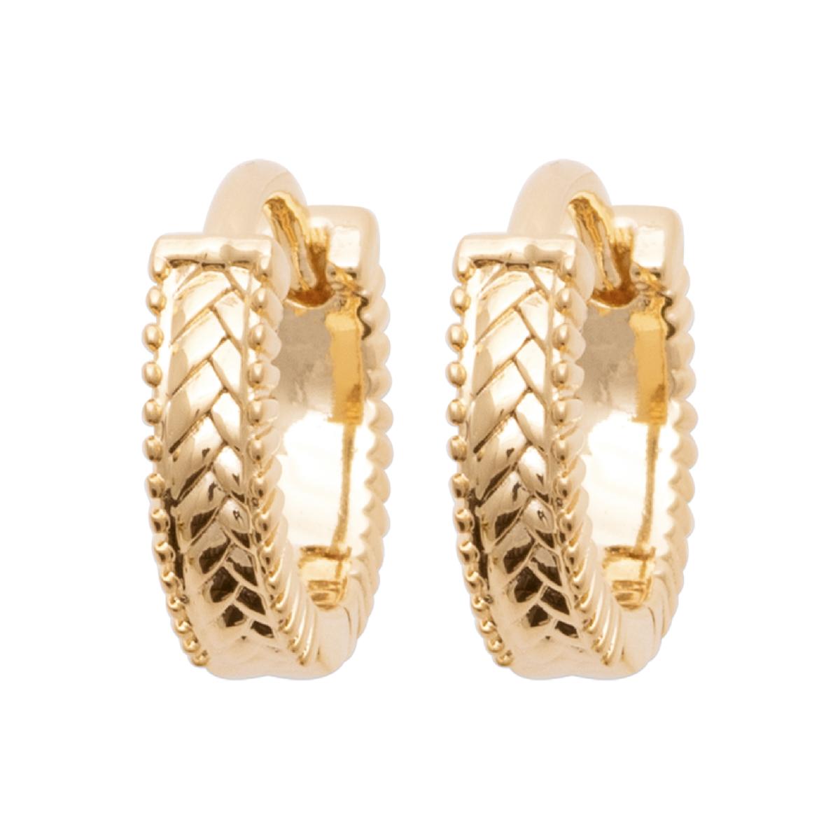 Boucles d'Oreilles Chevron Motif Gravé et Perlée Diamètre 10 mm – Plaqué Or Jaune 3 Microns