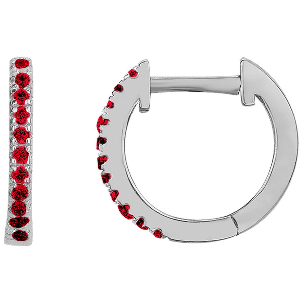 Boucles D'Oreilles Créoles AG925 – Argent Rhodié 925/1000, Serties De 11 Oxydes De Zirconium Rouges