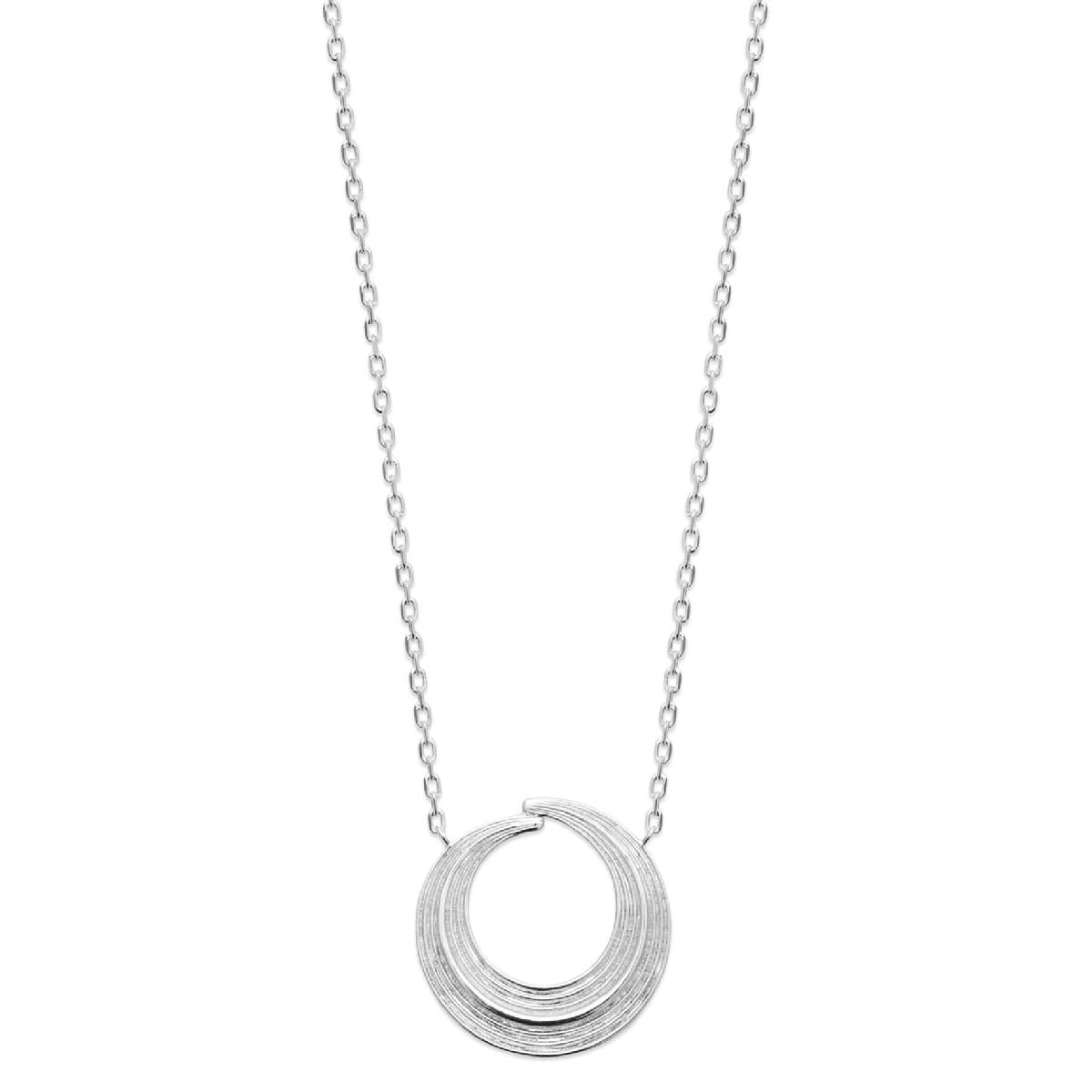Collier Pendentif Cercle Strié Géométrique Lisse Fin – AG925 Argent Rhodié 925/1000