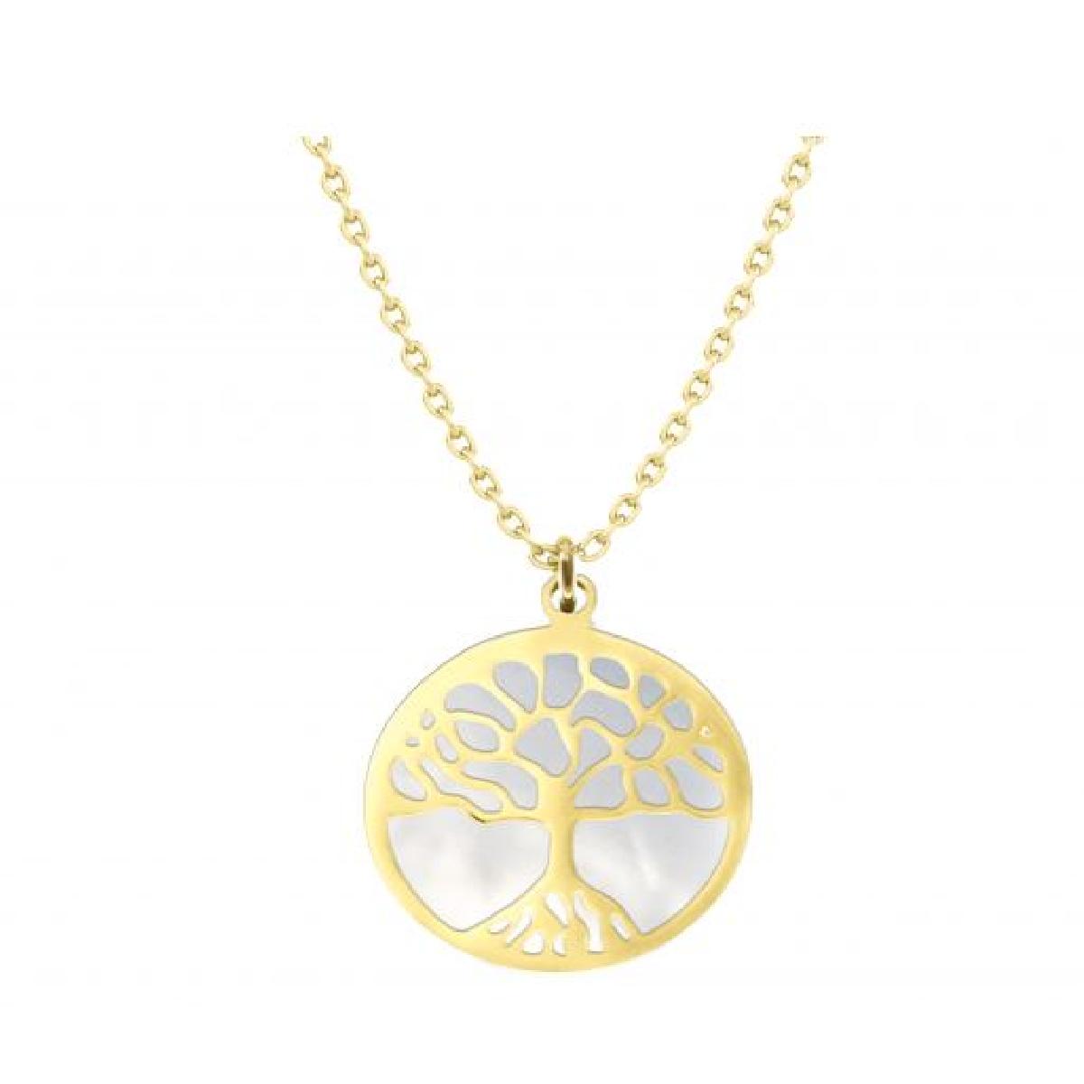 Collier Arbre de Vie Ajouré Branches Nacrées et Motif Central – Acier Inoxydable Doré