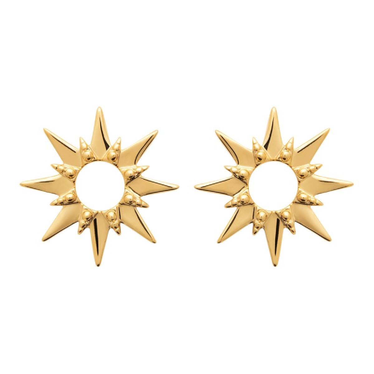 Boucles D'Oreilles Étoiles Plaqué Or Jaune Longueur 18 Mm Finition Perlée Centre Ajouré