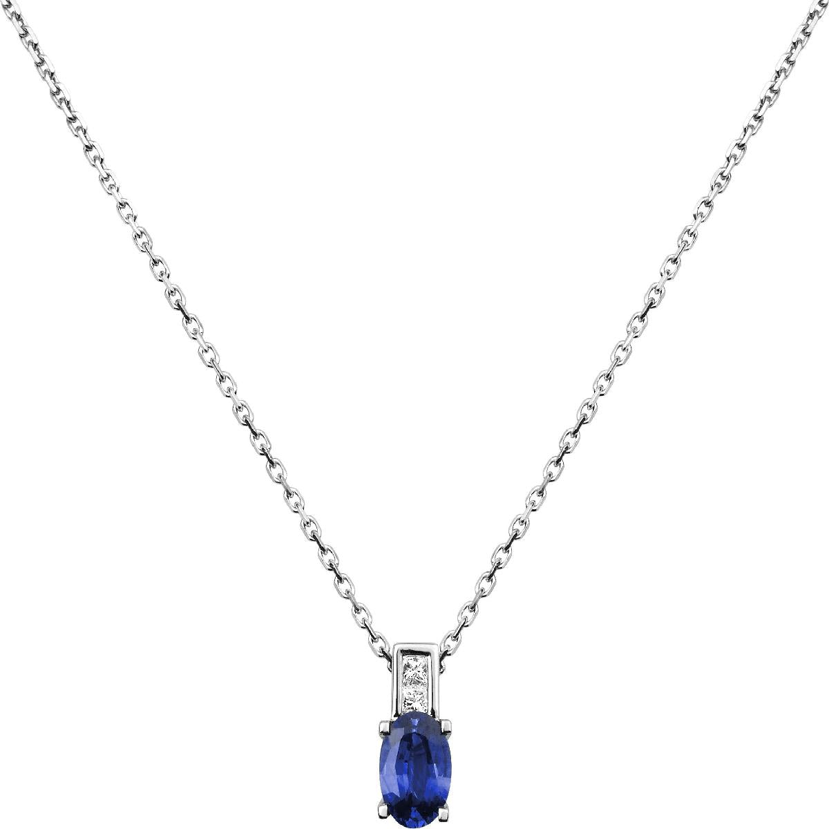 Collier Forçat Pendentif À Bélière Sertie De Diamants Et Saphir – Or Blanc 750/1000