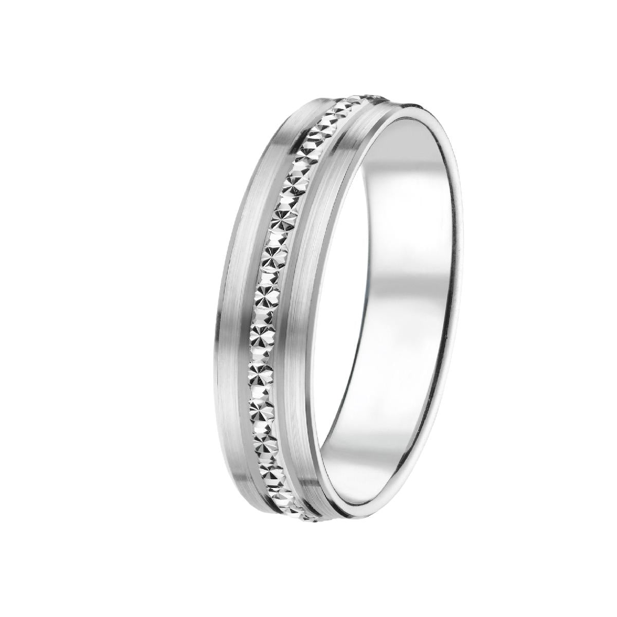 Alliances à motifs gravés et géométriques avec finitions satinées AU750 – Or jaune 18 carats