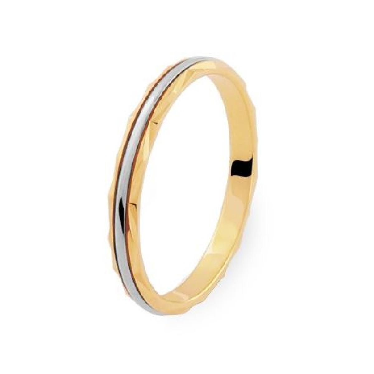 Alliances lisses à faces plates et bandes centrales pour mariage AU750 Or jaune 18 carats