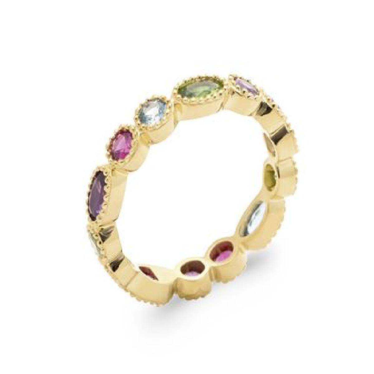 Bague Tour Complet Colorée Oxydes de Zirconium Teintés Finition Perlée – Or Jaune Plaqué 750/1000