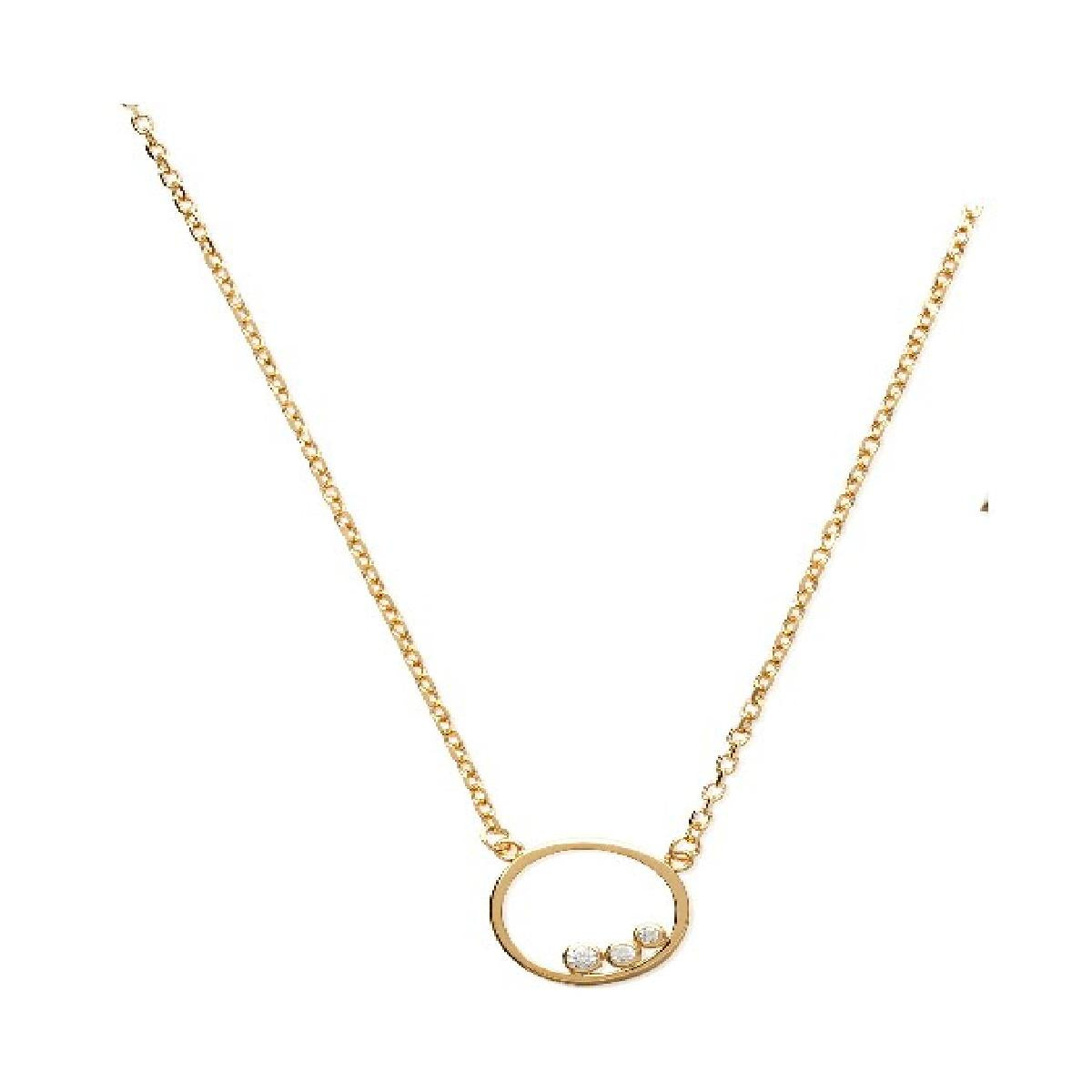 Collier Pendentif Cercle à Trois Pierres Oxydes de Zirconium – Or Jaune 3 Microns