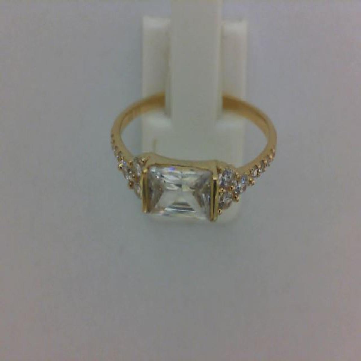 Bague Barrette Horizontale Or Jaune 375/1000 et Oxydes de Zirconium Corps Serties