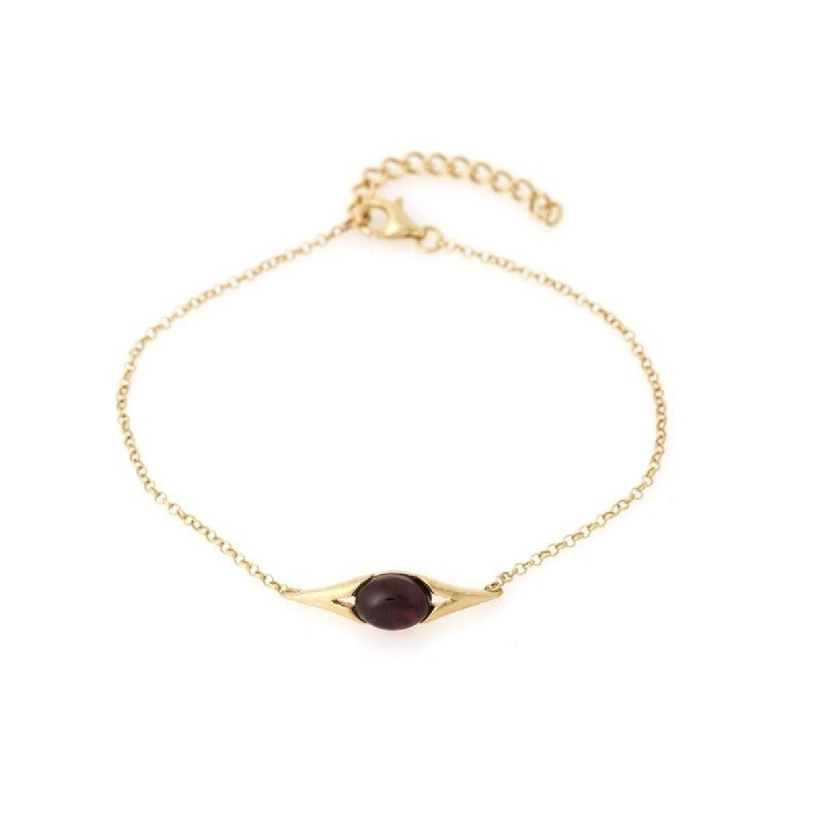Bracelet Ambre Naturelle sur Maille Forçat AG925, Pierre Unique – Argent Doré 925/1000e